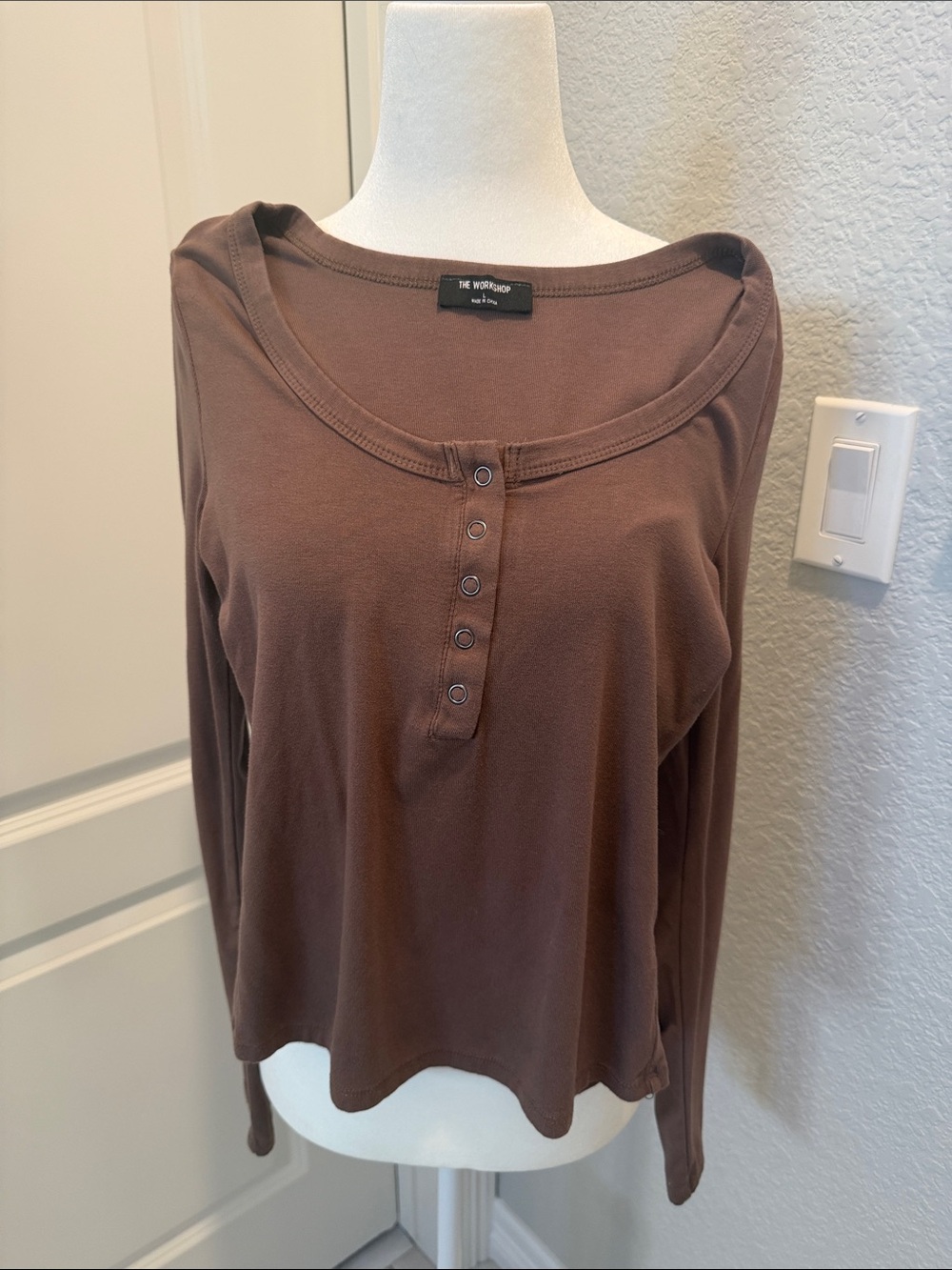 Workshop Republic Clothing Chocolate Brown Long-Sleeve Henley Top